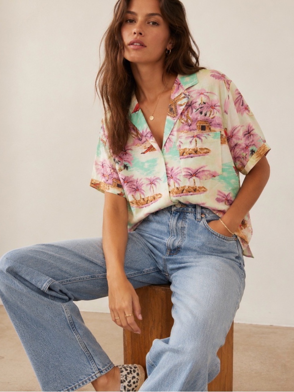 Levi's Pastel Pink & Mint Tropical Print Shirt